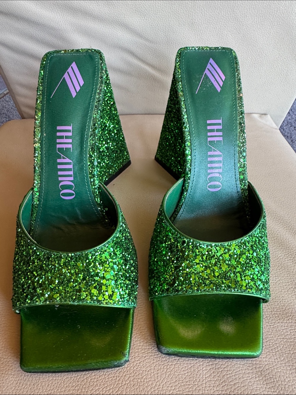The Attico Green Glitter Devon Mules